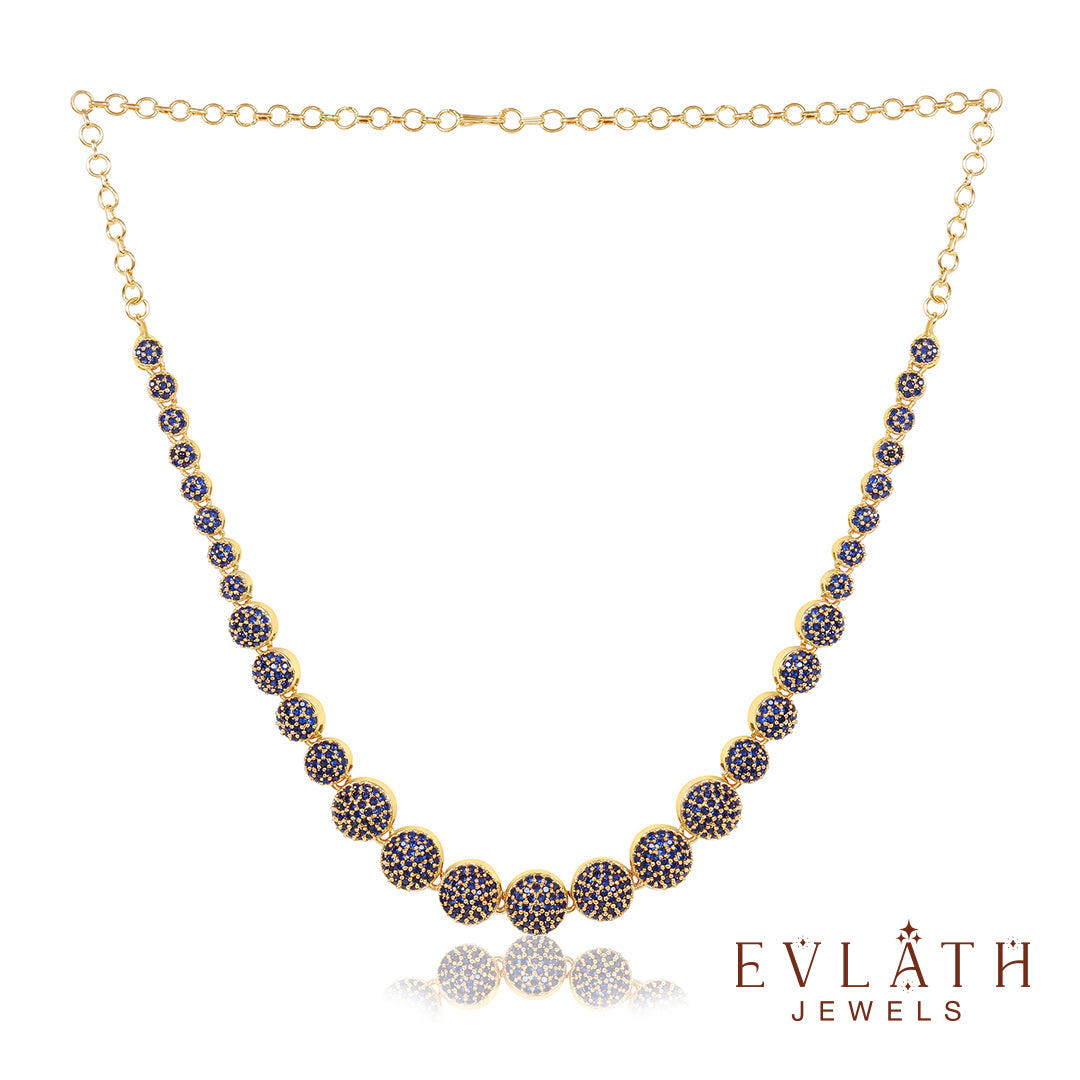 Premium Quality Gold Plated Blue Sapphire Stone Beads Studded Necklace - Evlath Jewels.